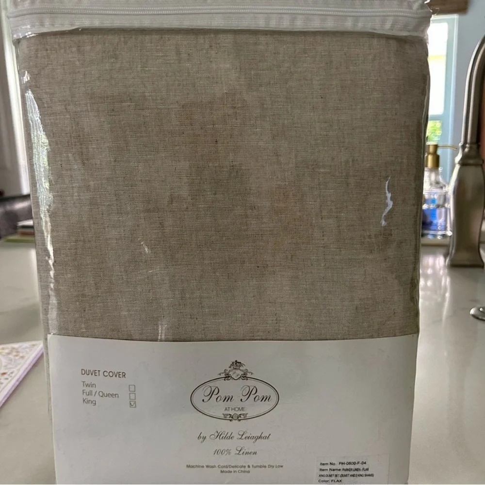 NWT Pom Pom at Home Natural Linen King Size Duvet Cover with 2 King Shams Flax